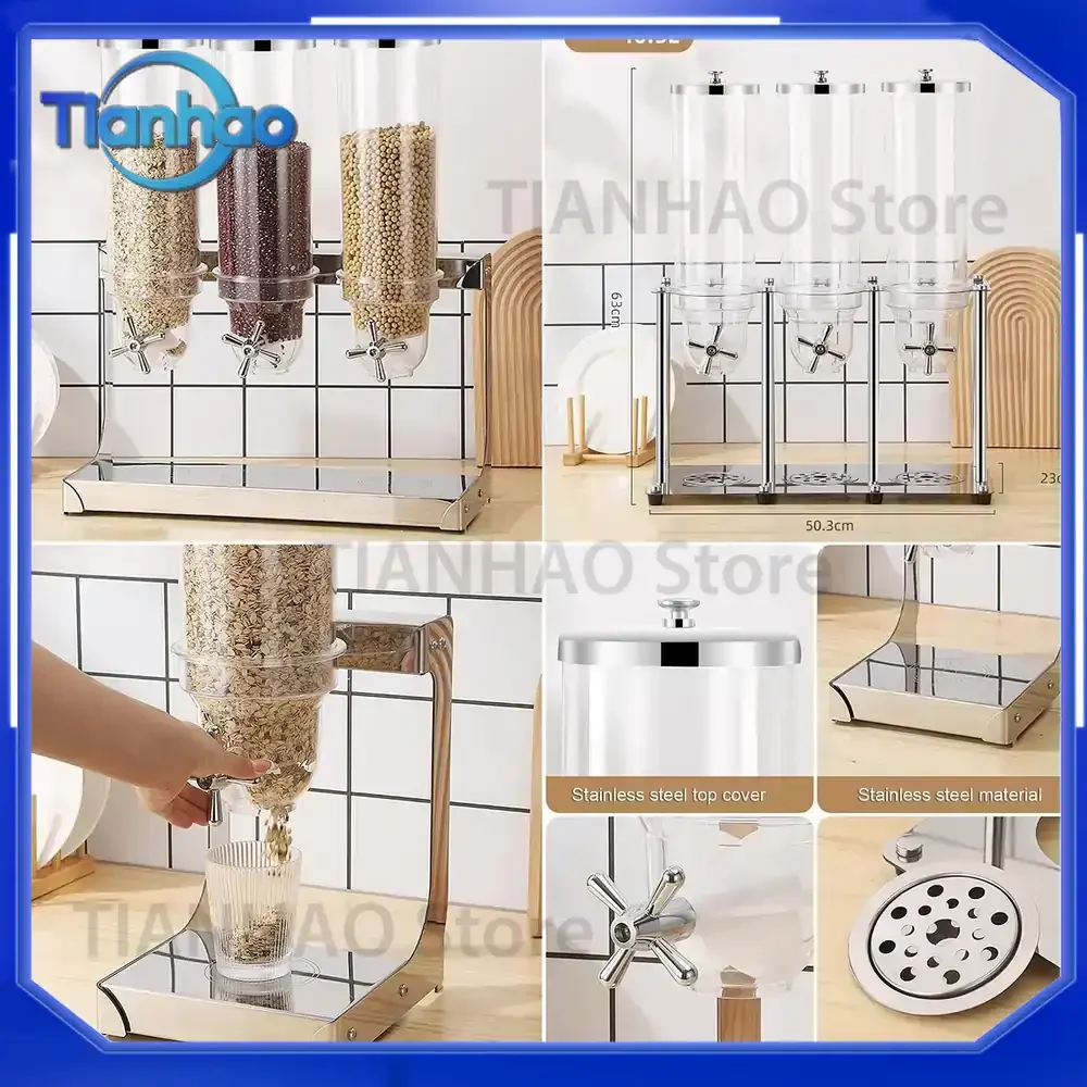 10.5L Triple Operation Stainless Steel Countertop Grain Dispenser for Self Service Refillable Dry Food Dispenser