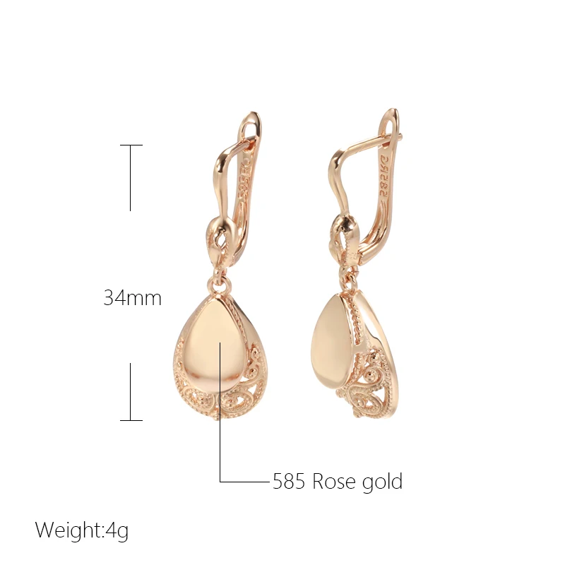 SYOUJYO Luxury Retro Water Drop Pendant Women\'s Earrings 585 Rose Gold Color Daily Fashion Multipurpose Exquisite Jewelry