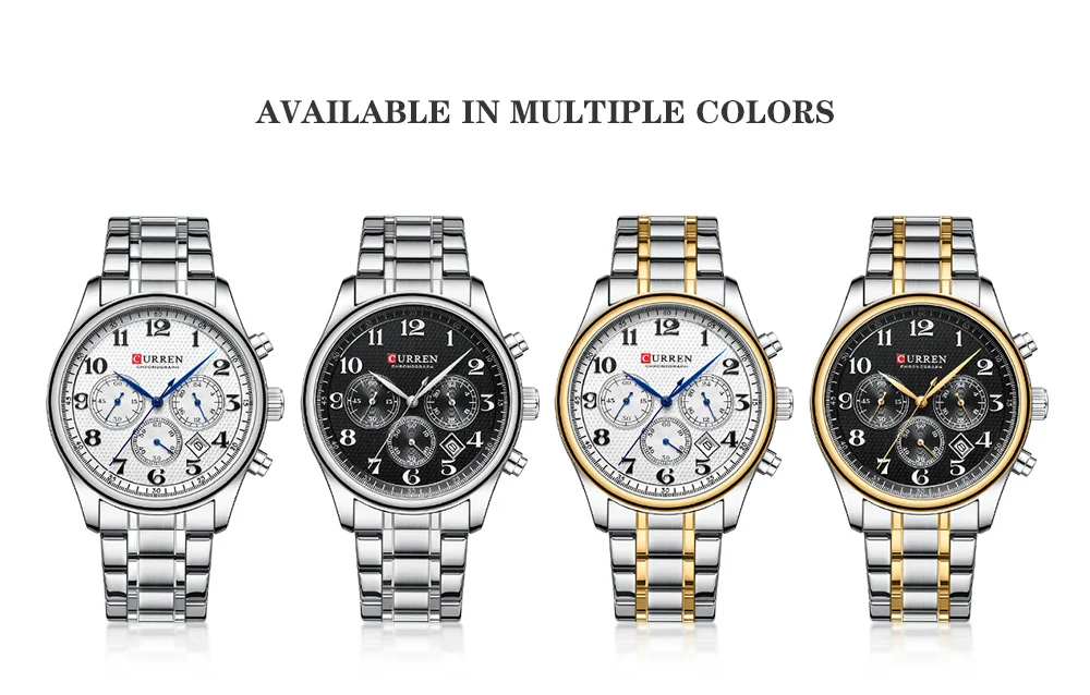 CURREN Modische Sport-Chronograph-Herrenuhr mit Edelstahlarmband, Automatisches Datum, Lässige Quarz-Armbanduhr, Relogio Masculino – Detail 8