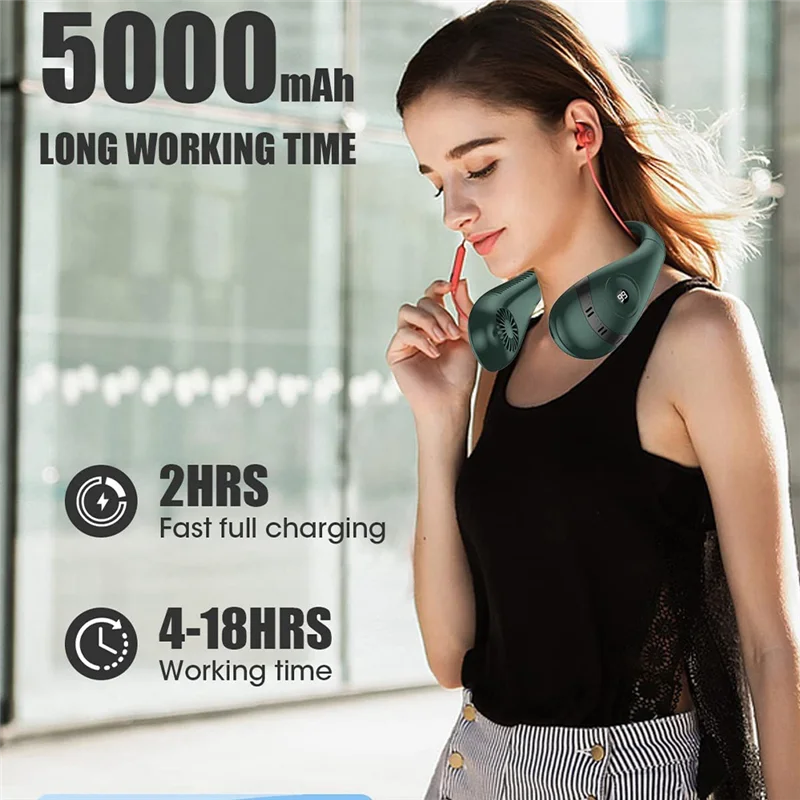 Portable Neck Fan,5000MAh Foldable Neck Fan Bladeless Cooling Personal Neck Fan Rechargeable Neck Fan with 3Speeds White