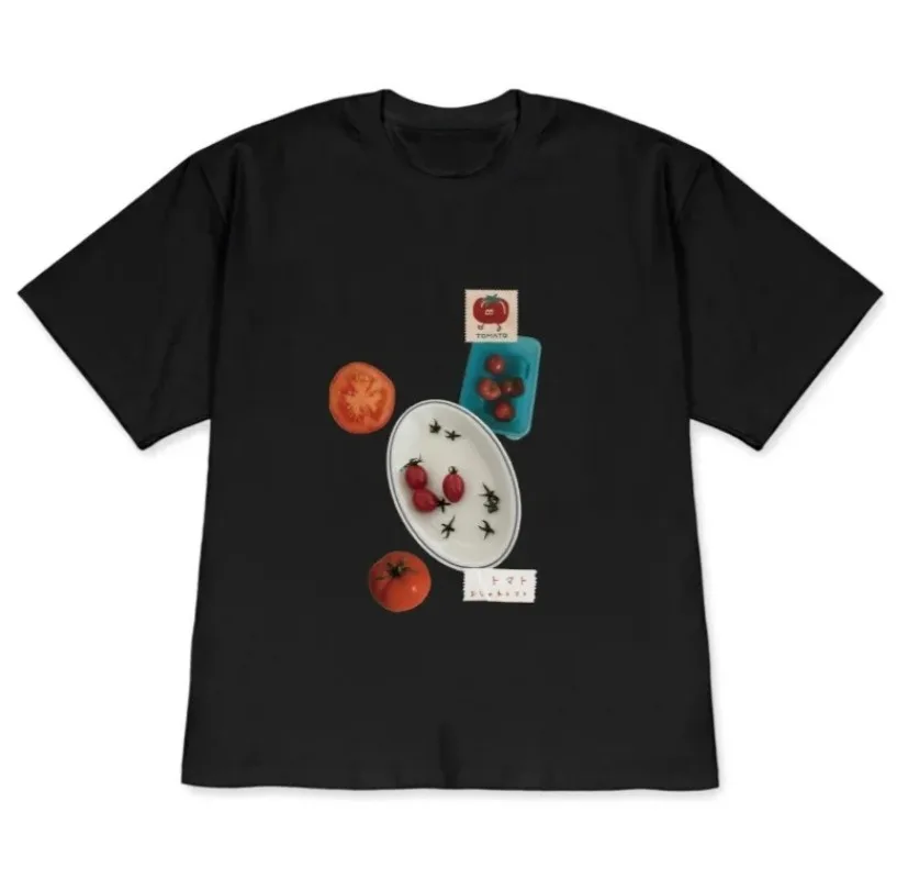 Cute Tomato Tee Women Fresh Food Collage Graphic Short Sleeve Novelty Design Print Casual Trendy Versatile Korean Style Lady Tee