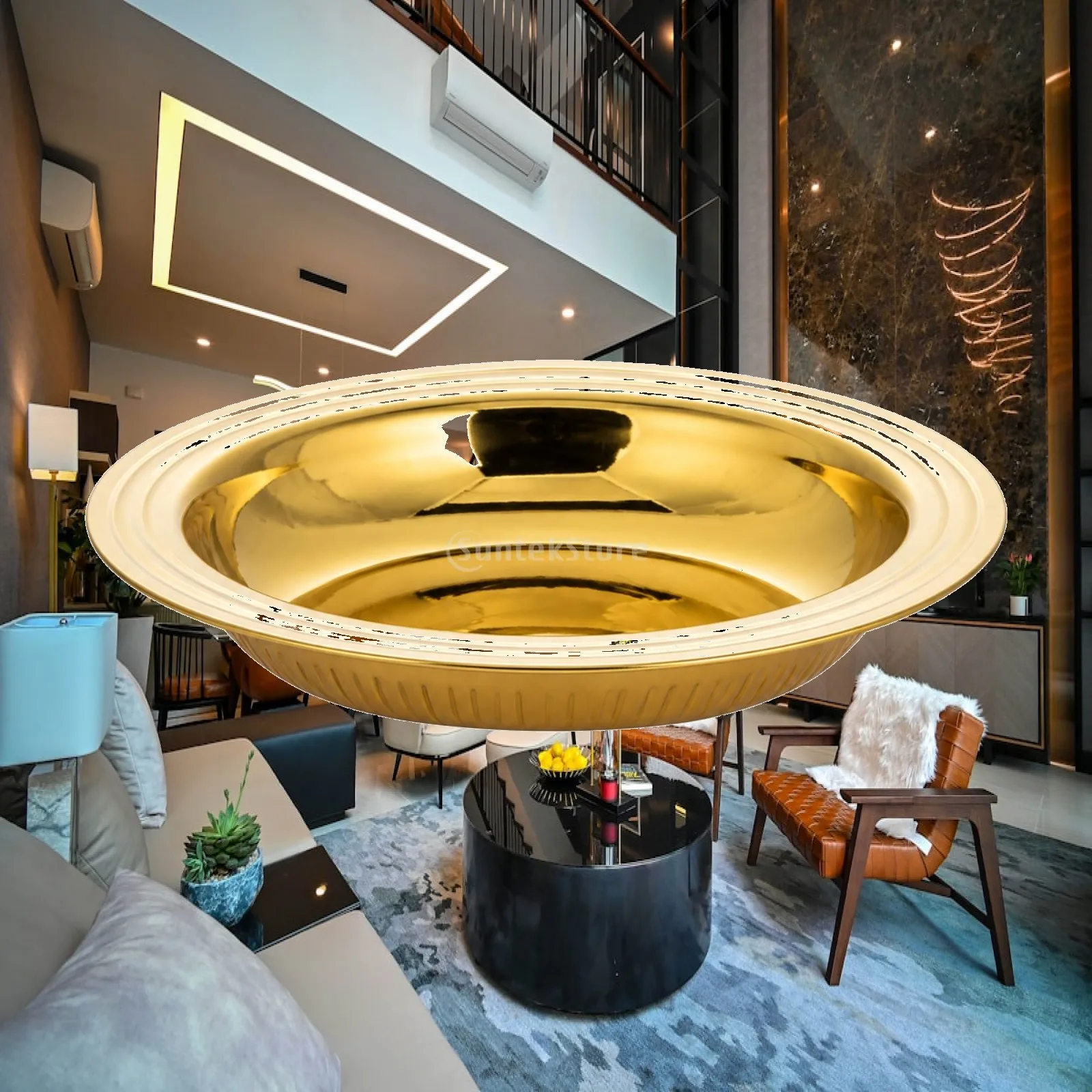 Shallow Gold Serving Plate Stainless Steel Round Platter with Fluted Rim for Casual Formal Meals