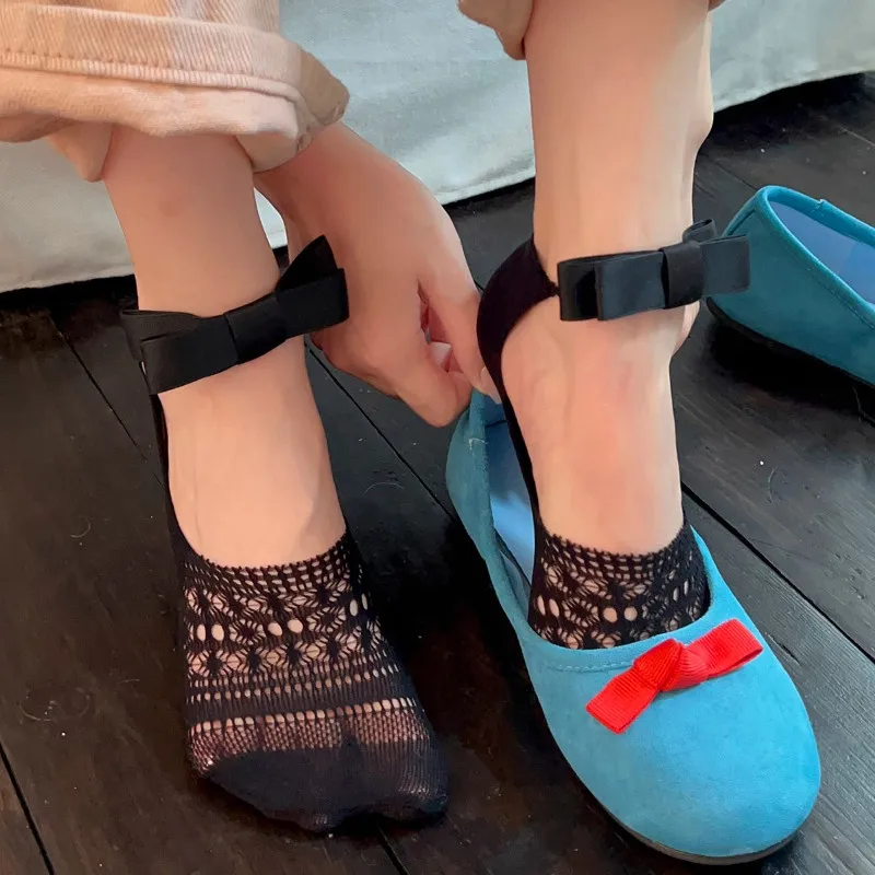 New Designer Socks Women's Summer Thin Cute Bow Lace Socks Ballet Lolita JK Mesh Fishnet Breathable Casual Invisible Short Socks image 3
