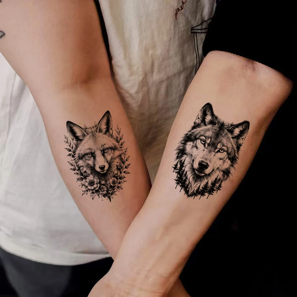30pcs Animal Tattoo Stickers Waterproof Men's Temporary Tattoos Body Art Wolf Tiger Owl Lion Elephant Fake Hand Tattoo for Women