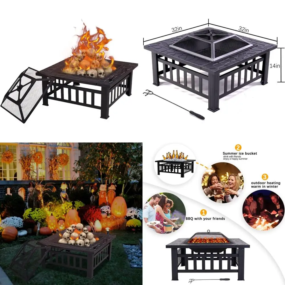 

"32-дюймовый уличный квадратный стол для костра с искровой ширмой для костра на заднем дворе"