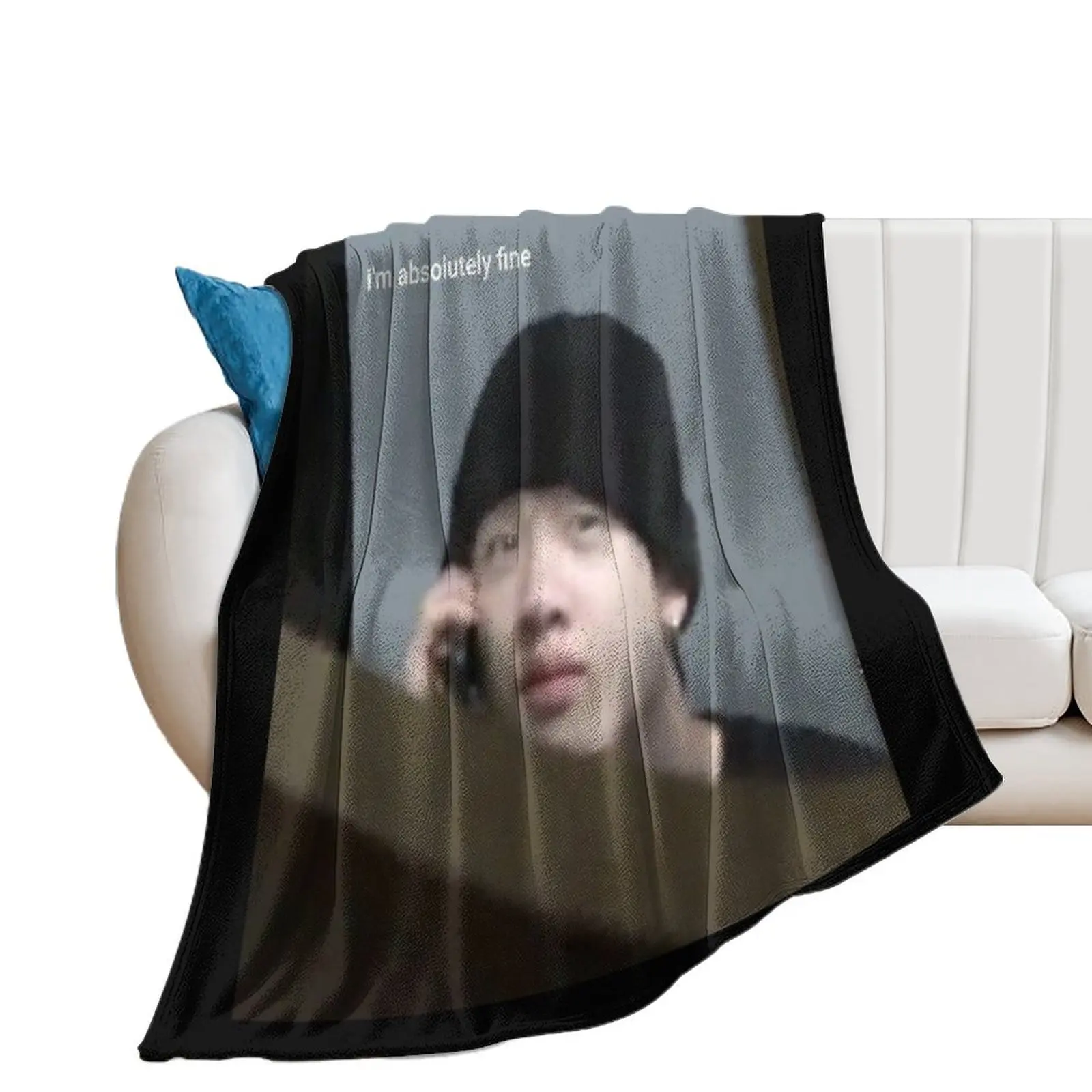 Bang Chan cellphone meme Throw Blanket Sofa blankets and throws Moving Blankets