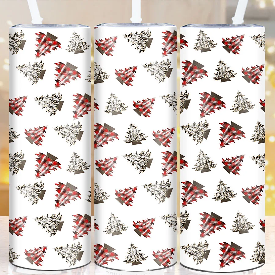 

3D Print Christmas Tree Party Drink Mugs With Straw Lid 1Pc Stainless Insulated Tumblers Party Supplies Holiday Winter Tumbler