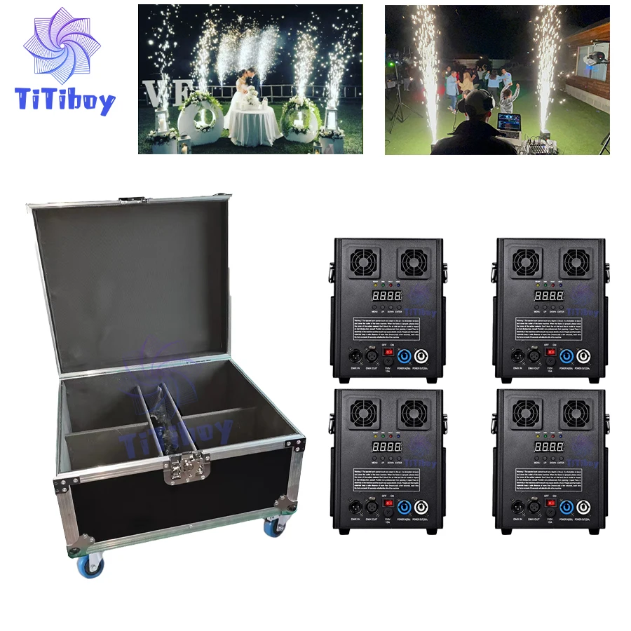 0 Tax 4Pcs 600W Cold Spark Machine With 1 Flight case Ti Powder Firework Wedding Dmx Remote Control Spark Fountain Sparkular