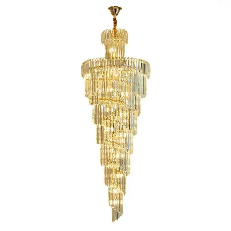 Villa Duplex Building Crystal Lamp Rotary Stair Long Chandelier High-end Restaurant Lamp Hotel Engineering Art Lamp