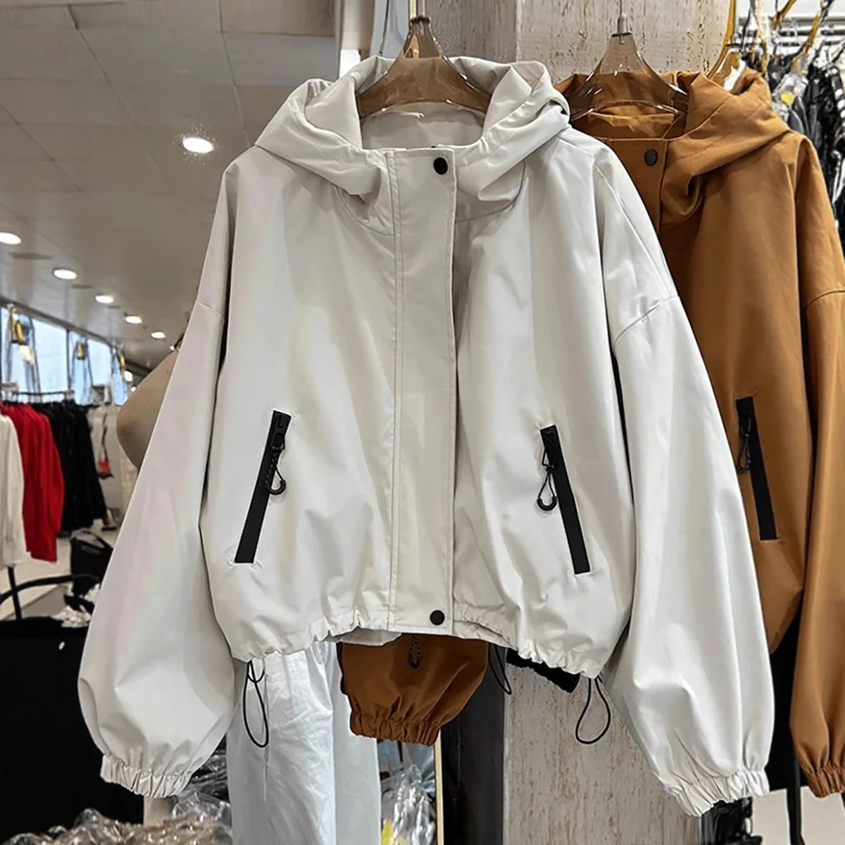 Giacca casual con cappuccio corta sottile alla moda autunno inverno nuovo stile fibra di poliestere colore puro vestibilità regolare comoda da donna