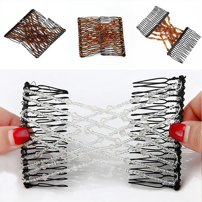 1 Pcs Magic Elastic Hair Comb Womens Bead Stretchy Women Hair Combs Professional Double Magic Slide Metal Comb Hair Clip Hairpin