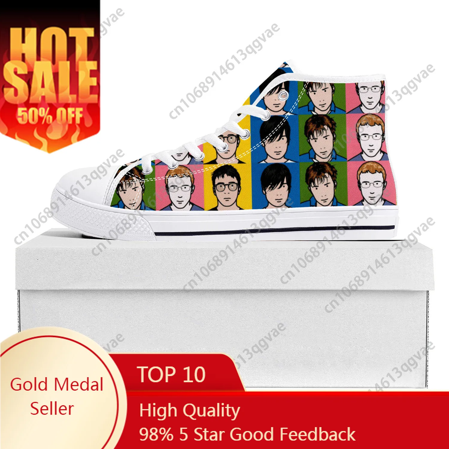 

Blur Band Rock Band Pop High Top High Quality Sneakers Mens Womens Teenager Canvas Sneaker Casual Couple Shoes Custom Shoe White