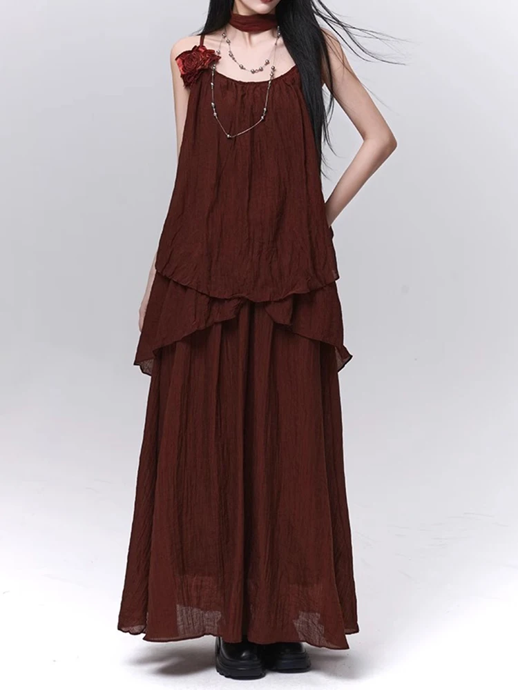 

Red ter Top And Vest Set Women's Slimming Midi Skirt Two-Piece Suit Summer Faion Polyester Fiber 8-25 Years Old