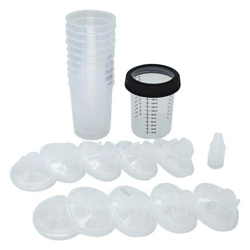 Automotive Paint Mixing Cup and Liner Kit Disposable Paint GunCups Automotive Paint Filter Caps and Adapters 10-Pack B