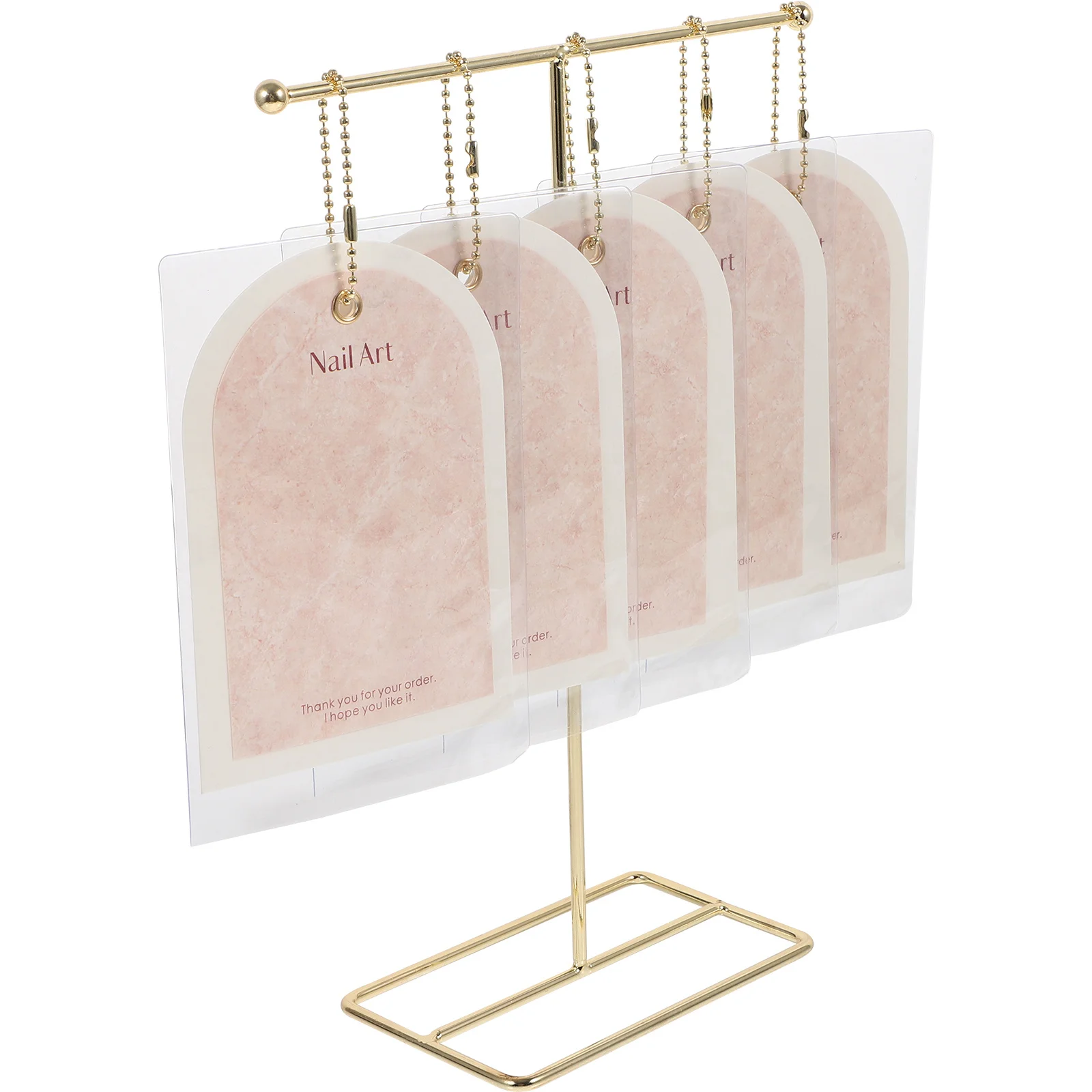 1セット1個入り ディスプレイカード フェイクT字型ゴールドスタンド ヴィンテージスタイル マニキュアツール サロン ネイルアートホルダー 付け爪ディスプレイカード