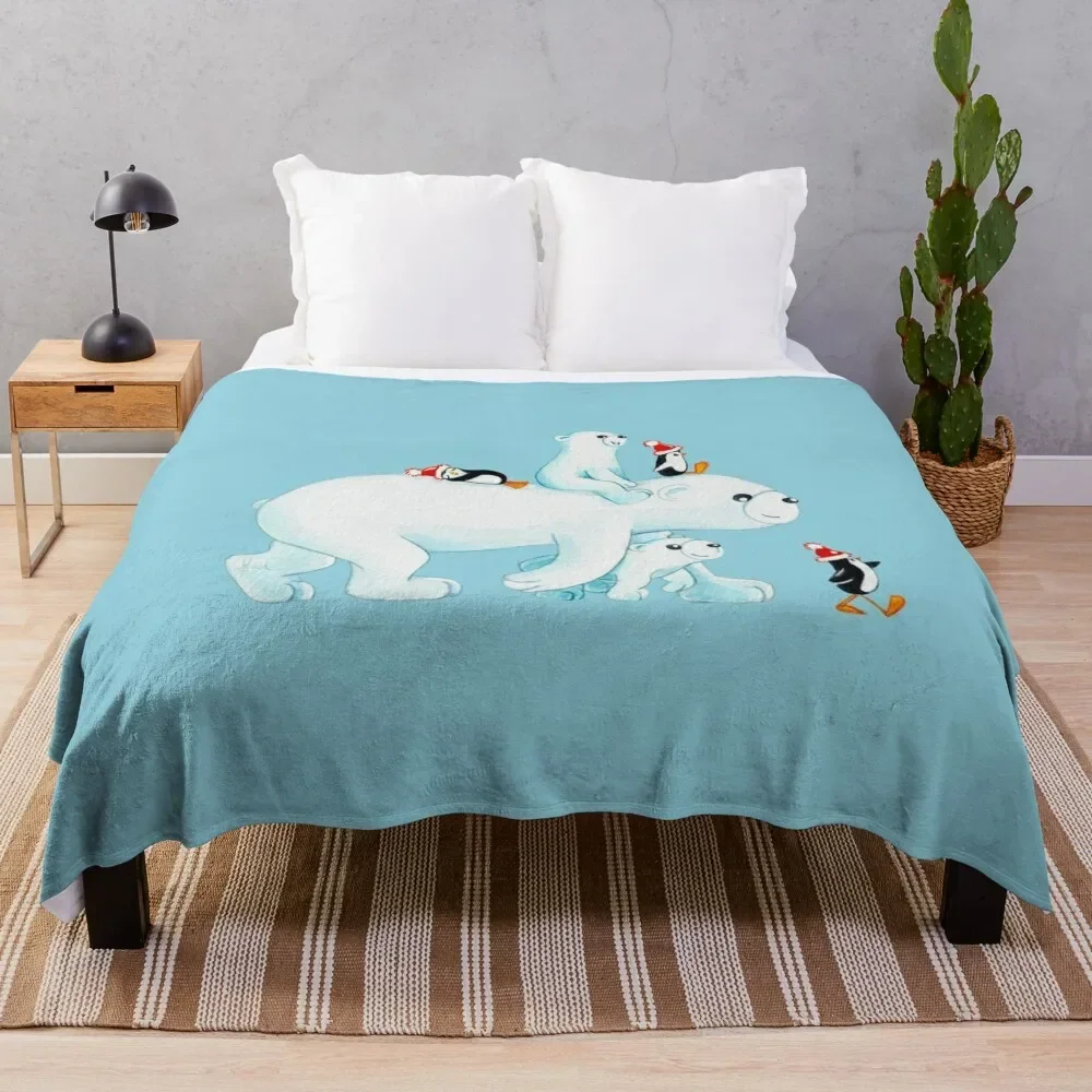 

Bear and penguin family on a walk Throw Blanket Soft Beds Camping Giant Sofa Blankets