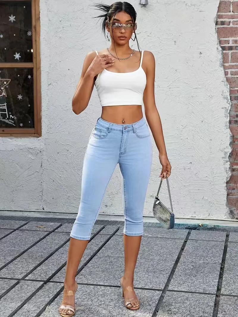 Womens Jeans Womens Pants Light Blue Stretch Skinny Slimming Booty Lift Denim High Waist Tummy Control Peach Butt Elastic