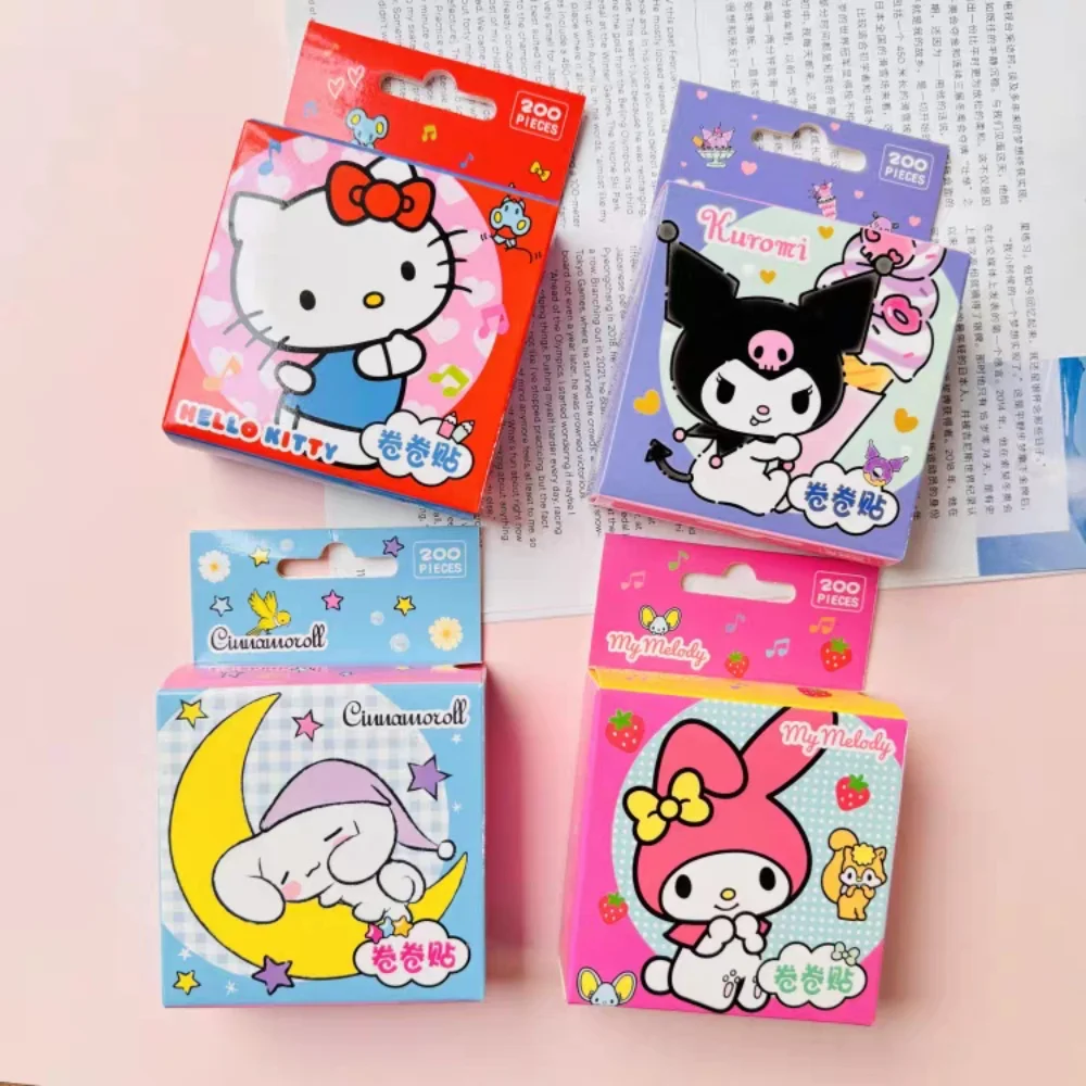 本物のサンリオハローキティテープステッカーロール漫画メロディークロミポチャッコ報酬ステッカースクラップブック装飾デカール女の子ギフト