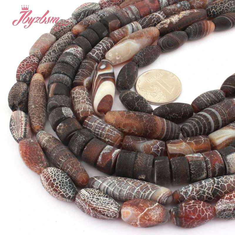 Natural Round Oval Twist Frost Cracked Black Multicolor Agates Natural Stone For DIY Women Necklace Bracelet Jewelry Making 15\