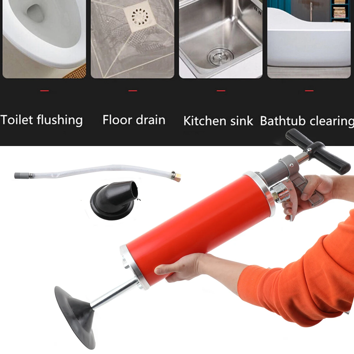 Abflussreiniger, Luftdruck-Rohrreiniger, Aluminiumlegierung und Edelstahl, 0,7 MPa Druck für Toiletten, Waschbecken mehr – Detail 5