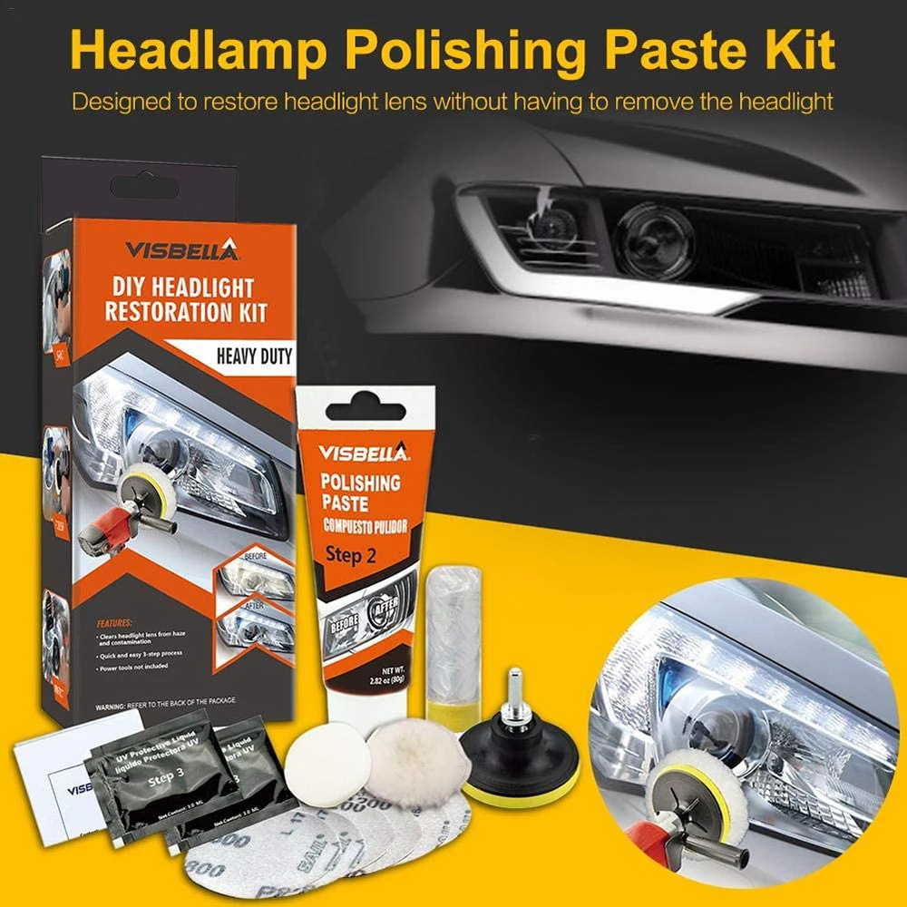 Car Headlight Polish 3inch Sponge Sandpaper for Car Restoration Car Light Repair Wax Kits UV Protection Liquid Autos Accesorios