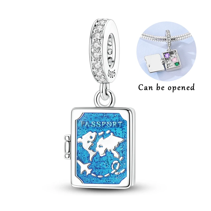 

925 Sterling Silver Open And Close Passport Charms Pendant For Women Fit Original Bracelet DIY Birthday Party Jewelry Gifts
