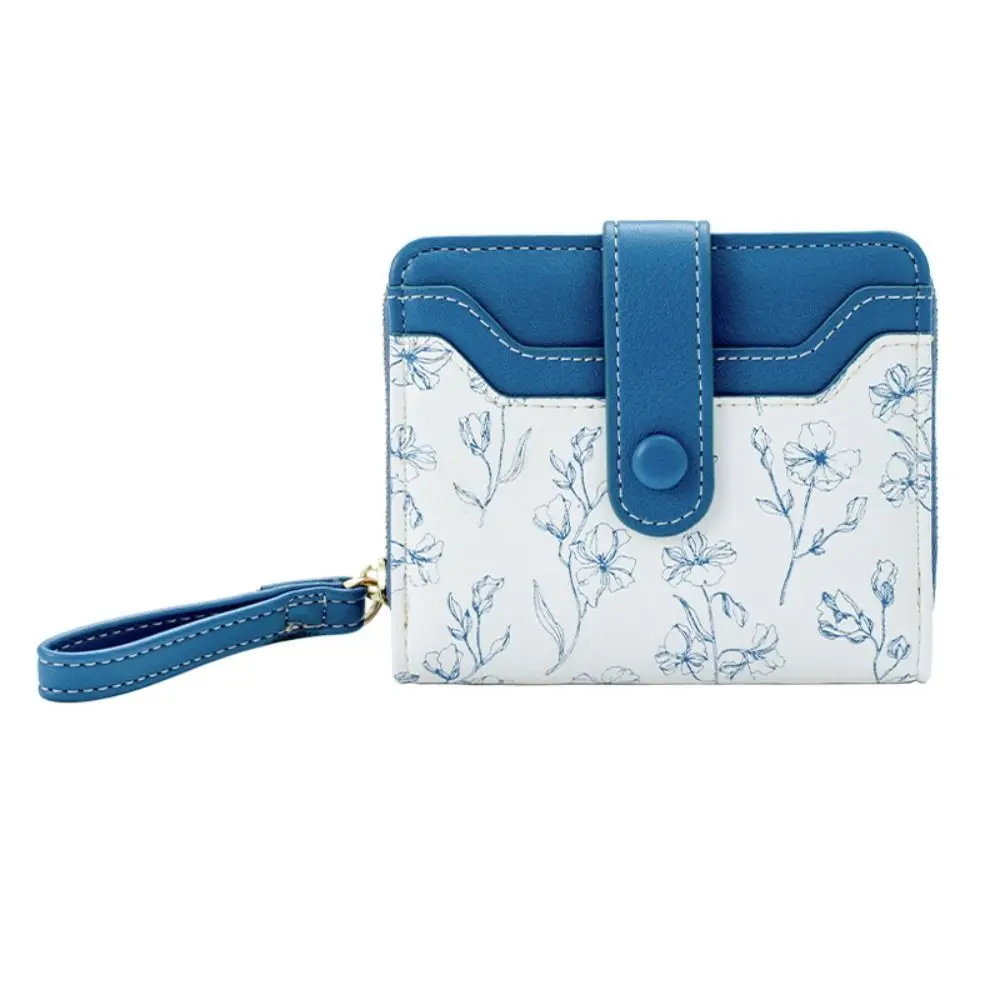 Floral Print Mini Coin Purse Bag Zipper Pouch Multi Function PU Leather Short Wallet Korean Ins Fashion ID Credit Card