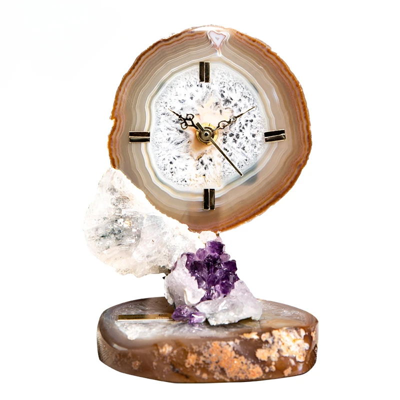 Imported natural crystal agate creative desk clock art gift desk clock ornament