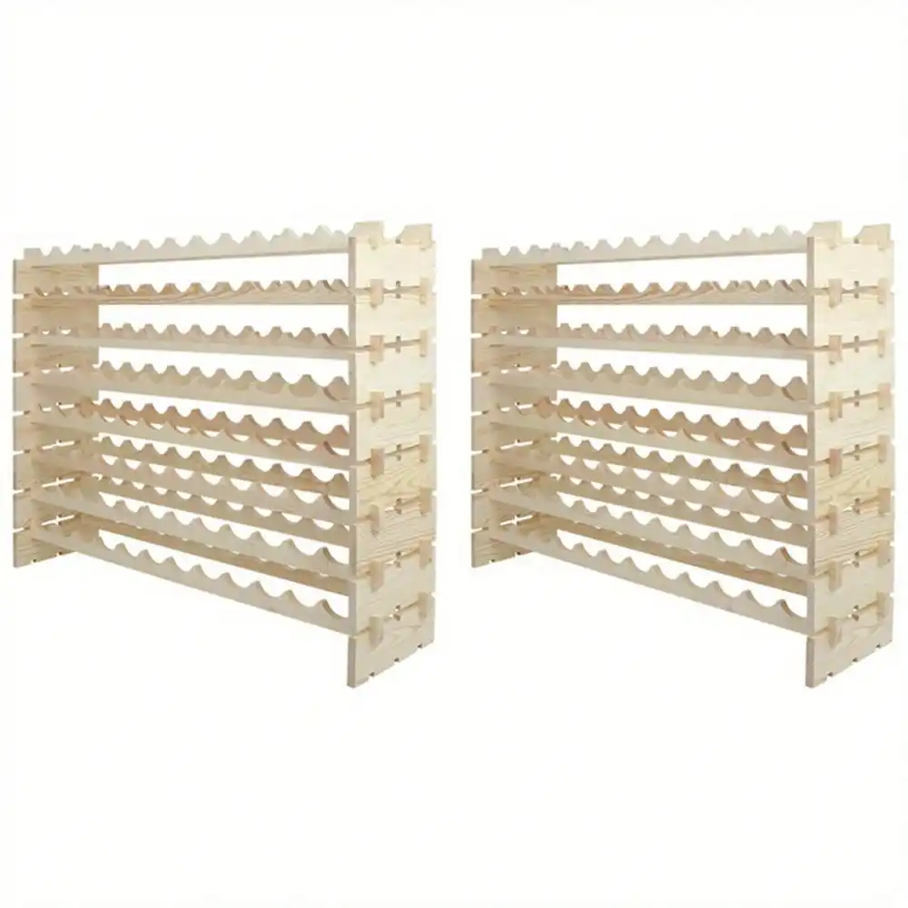 2PCS 96 Bottles Holder Wine Rack Stackable Storage 8 Tier Solid Wood Display