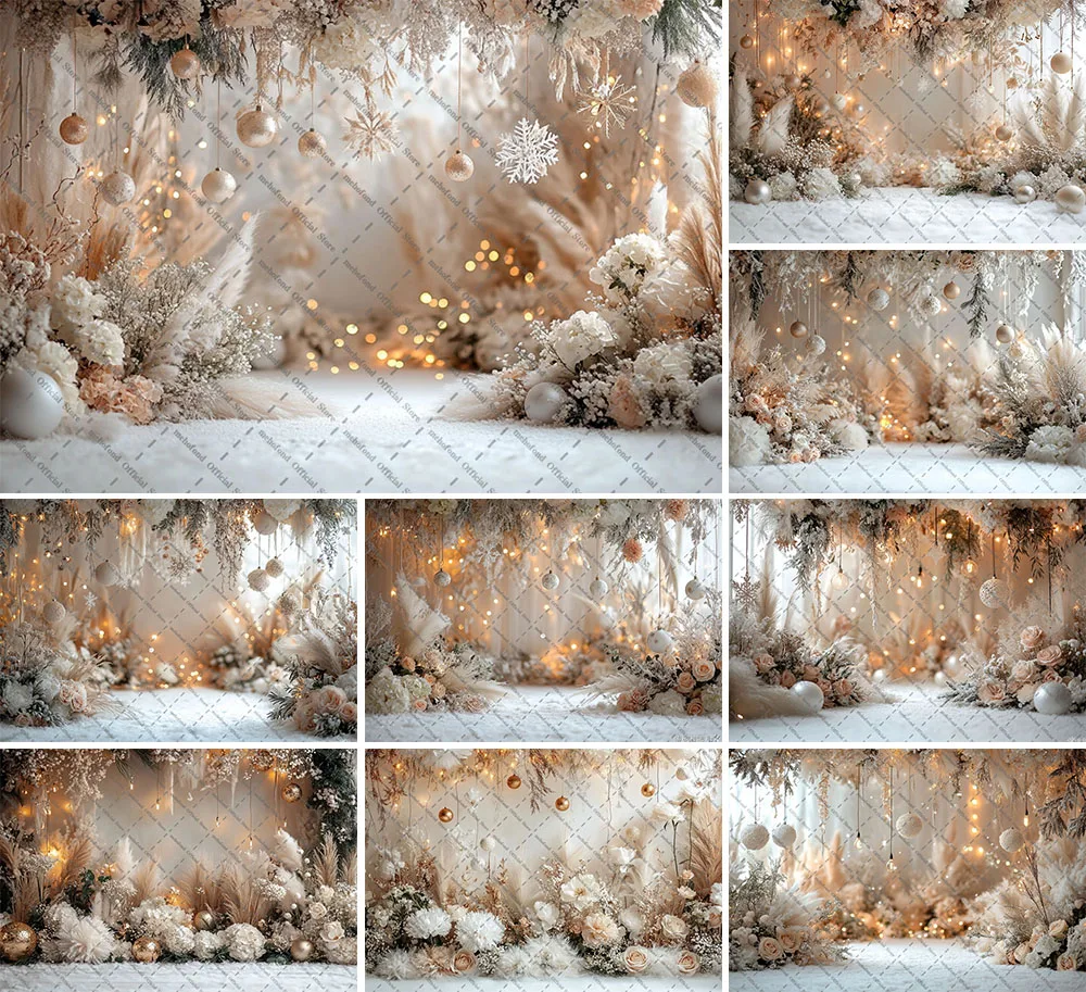 Fondo de fotografía Mehofond Navidad estilo bohemio flores nieve brillo Navidad niños retrato familiar decoración telón de fondo estudio fotográfico