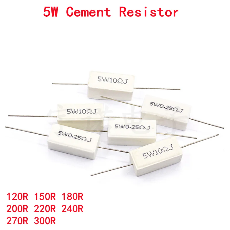 

10piece 5W 5% Cement Resistor New Power Resistance 120R 150R 180R 200R 220R 240R 270R 300R Ohms Accurate Good High-quality DIP