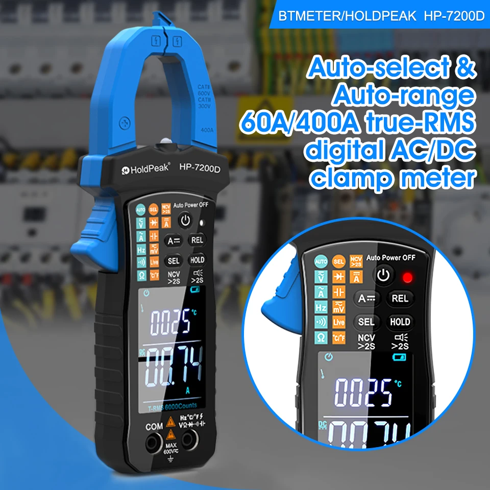 Imagem -04 - Holdpeak-pinça Amperimétrica Digital de Seleção Automática e Alcance Automático True-rms Tensão ac Corrente 7200d 60a 400a Corrente ac