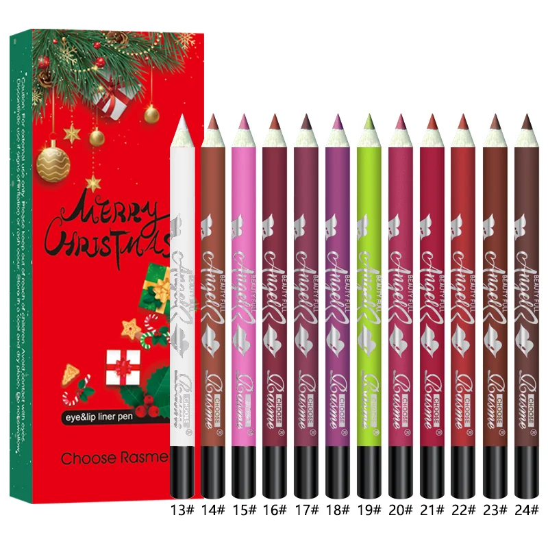 ชุดลิปไลเนอร์สีนู้ด 12 ชิ้น - ลิปไลเนอร์แบบดินสอเนื้อแมทกันน้ำไม่เหนียวเหนอะหนะและใช้งานง่ายของขวัญคริสต์มาส