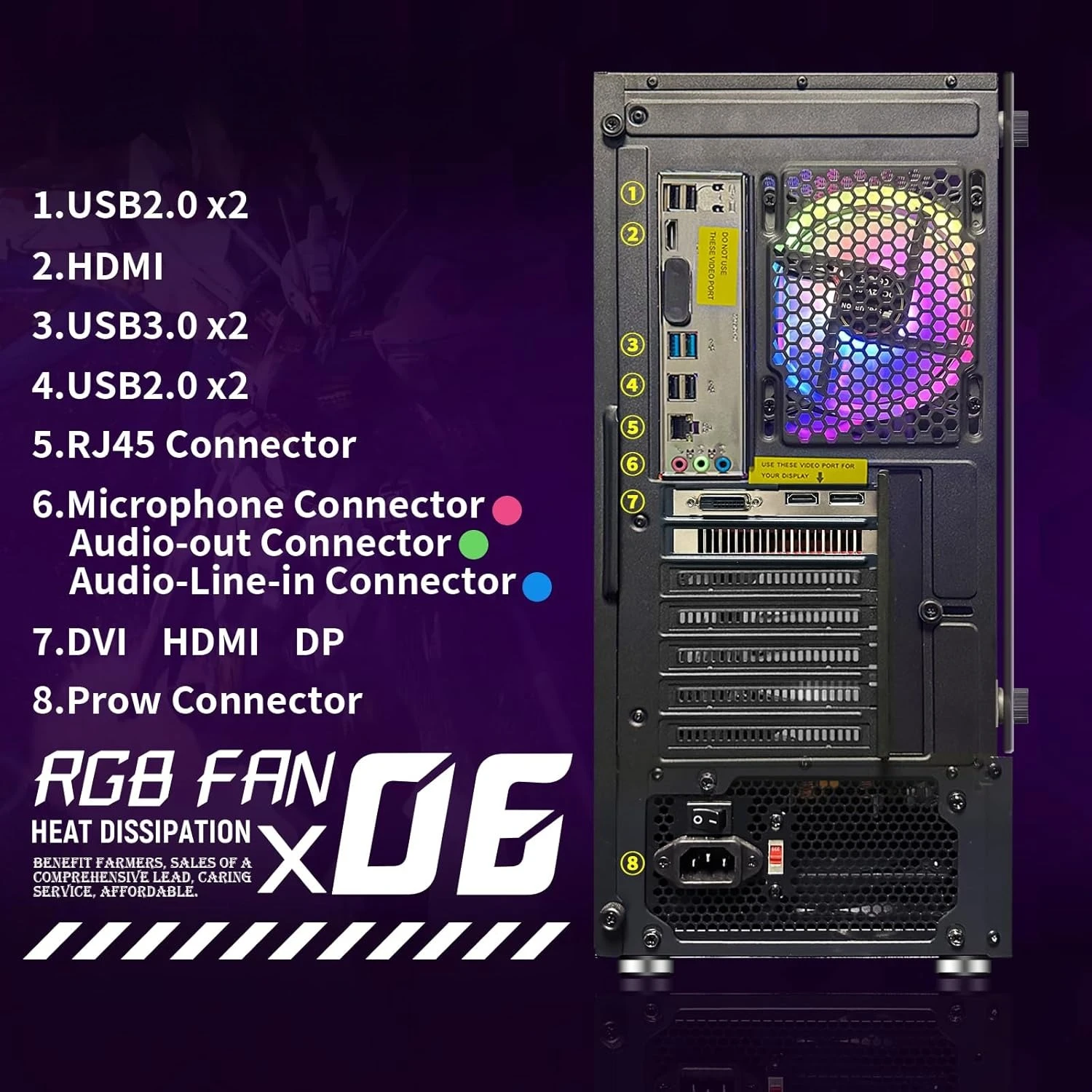 كمبيوتر مكتبي للألعاب، GeForce RTX 2060 6G، AMD Ryzen 5 2600 حتى 3.9G، 16G DDR4، 512G SSD، 600M WiFi، BT 5.0
