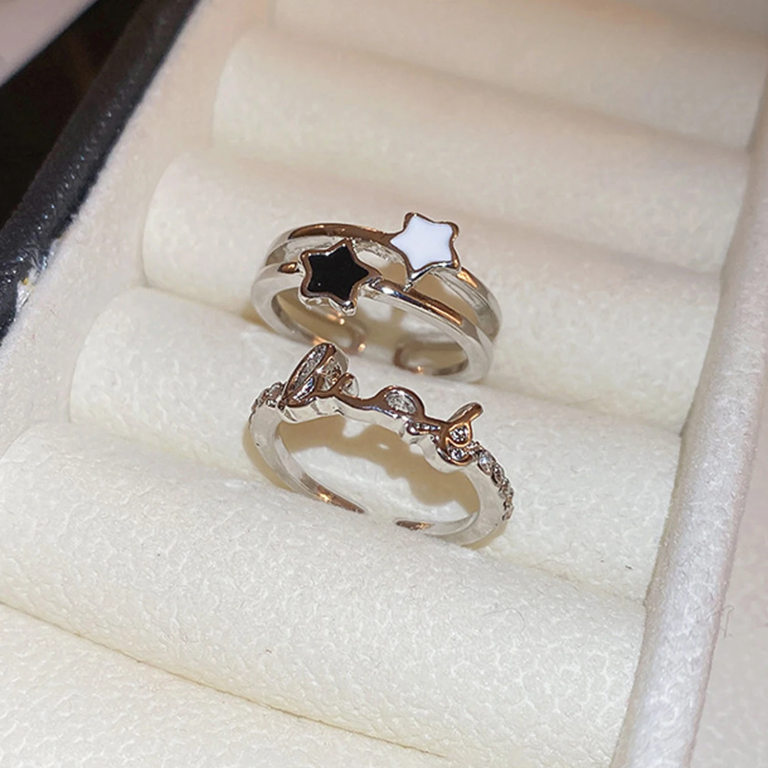 Kpop Fashion Star Zircon Crystal Rings for Women Girls Double Layer Ring Aesthetic Jewelry y2k Accessories 2024 New Trend image 6