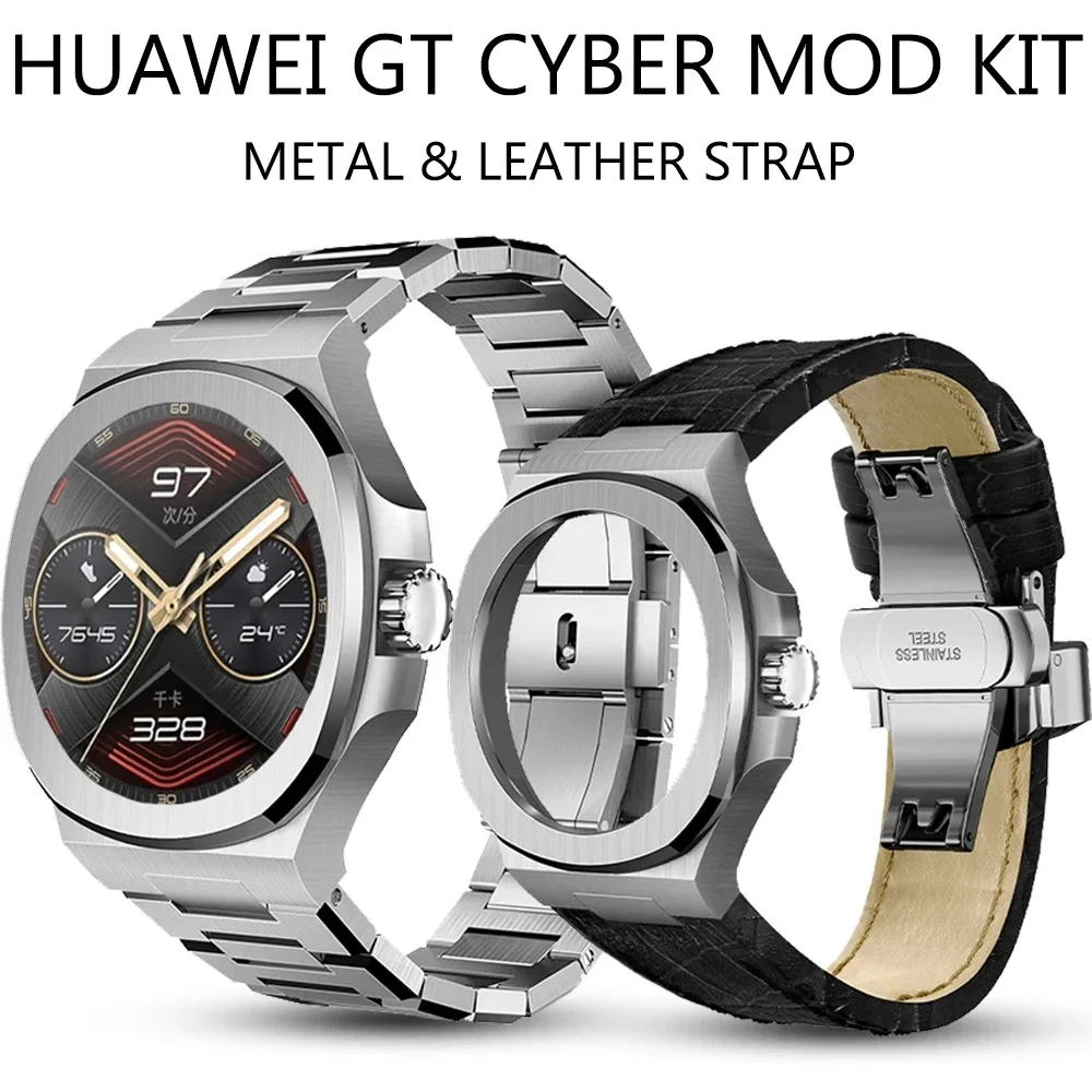 Modification Kit for HUAWEI GT Cyber Stainless Steel Case Metal Bracelet for Huawei GT Cyber Rubber Band Replacement Accessories