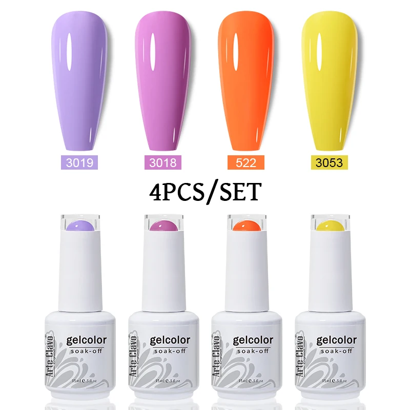 مجموعة طلاء أظافر جل ملونة مكونة من 4 قطع من Arte Clavo - أبيض وأسود وأحمر ووردي لامع شبه دائمًا طقم أظافر ورنيش فني للأظافر #3