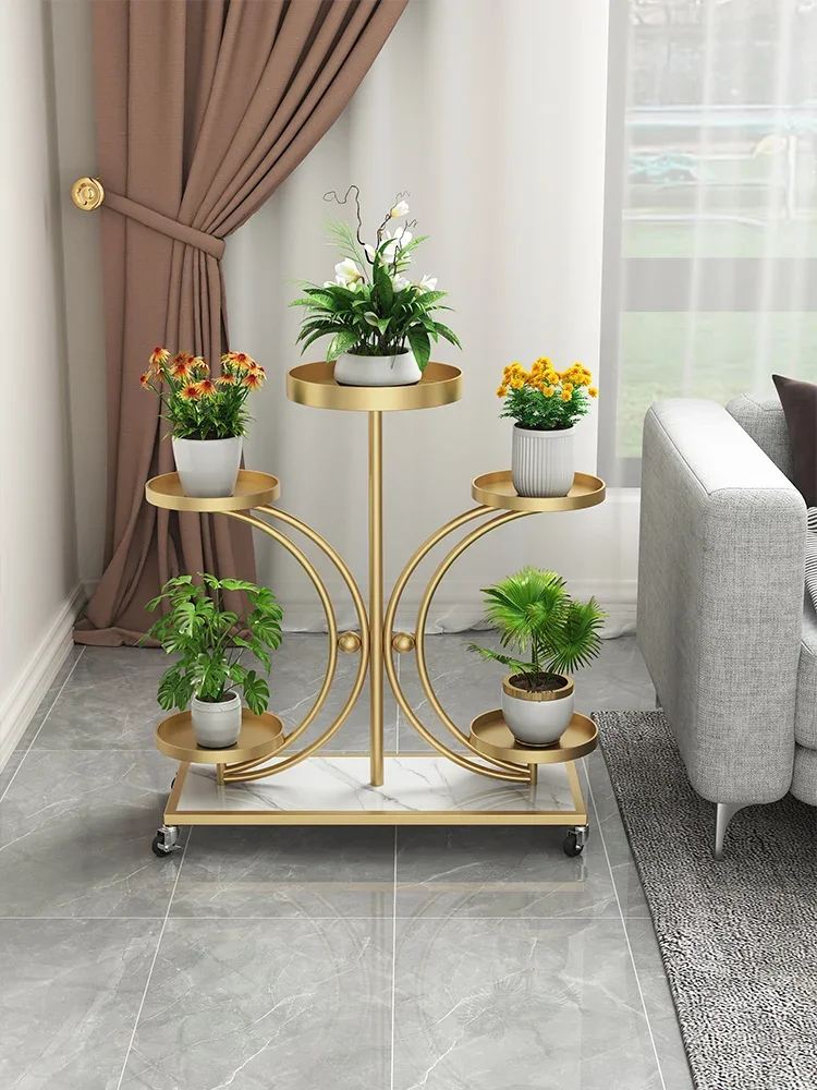 

Flower rack living room floor standing 2024 new mobile flower pot holder iron multi-layer plant placement rack storage rack