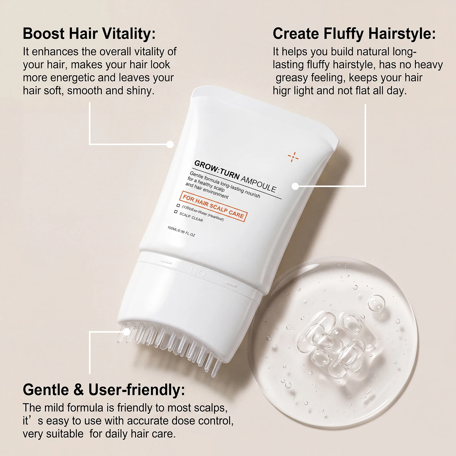 Volumizing Hair Serum with Brush Deep Nourishing Smoothing Scalp Care Essence for Dry Hair Lightweight Non-Greasy