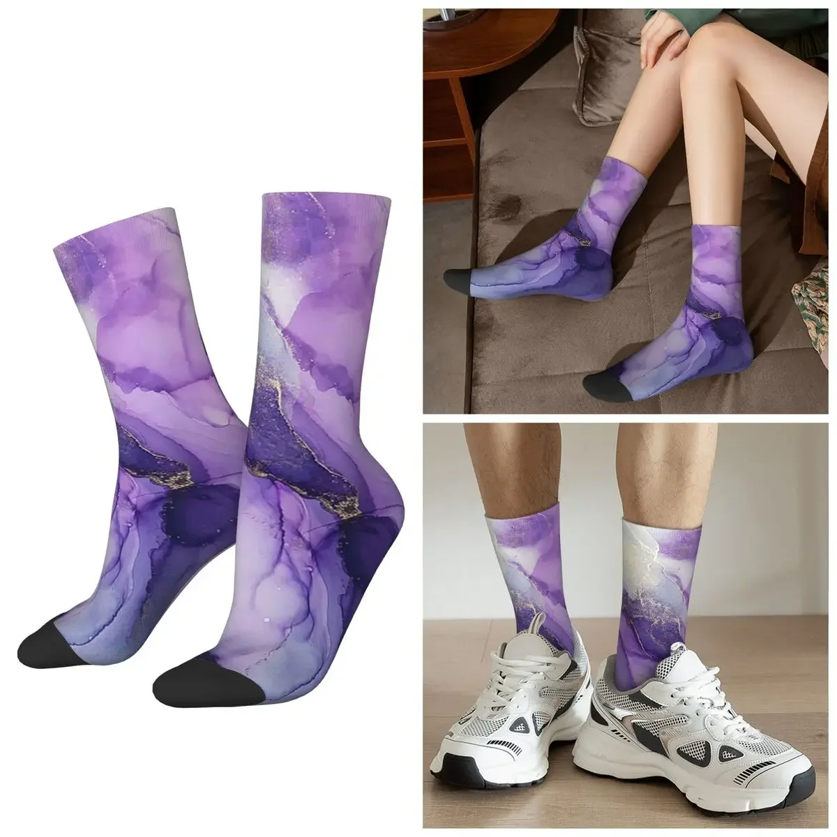 

Носки All Seasons Original Regal Purple Alcohol Ink Abstract A, модные носки в стиле Харадзюку, модные чулки для мужчин и женщин, подарки на каждый день