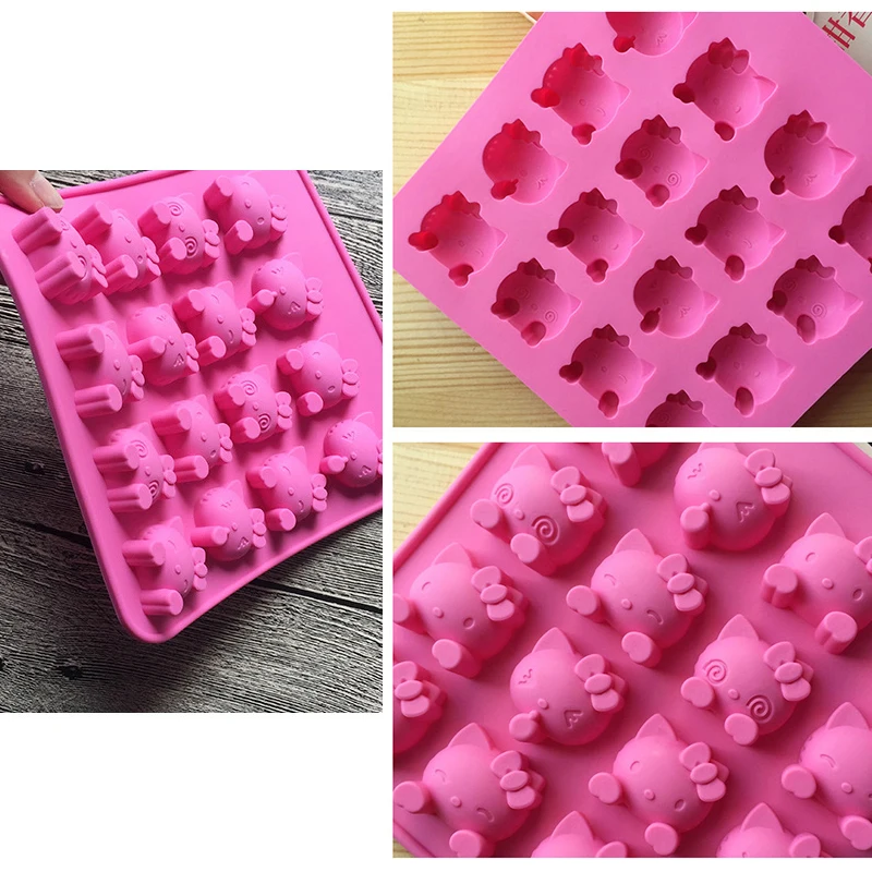 3D Cute KT Cat Silicone Molds DIY Cake Decorating Tools Cupcake Topper Fondant Mold Candy Polymer Clay Chocolate Gumpaste Moulds