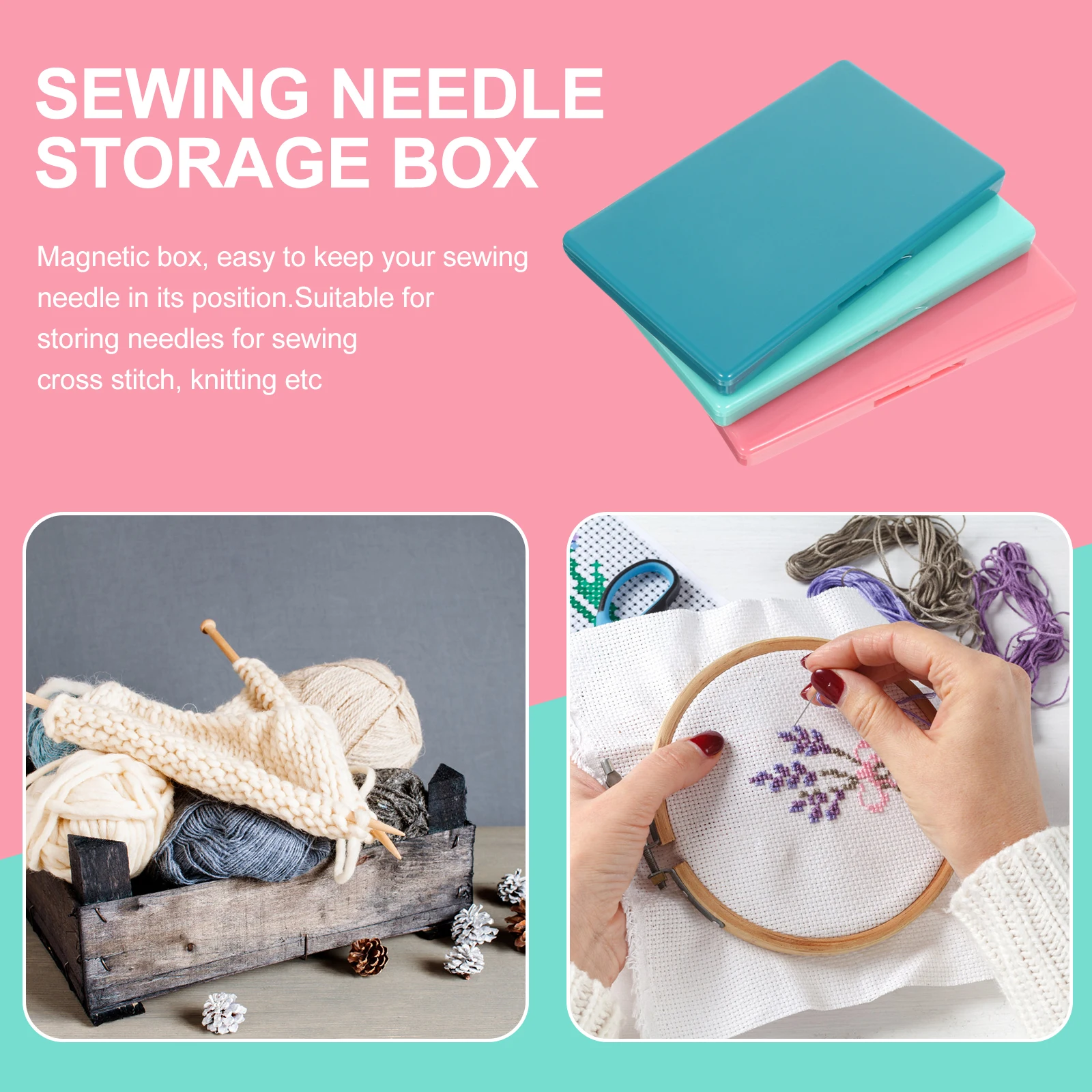 

3 Pcs Magnetic Sewing Needle Box 3 Colors Weak Magnetism Storage Case for Knitting Cross Stitch needles Pin Cushion