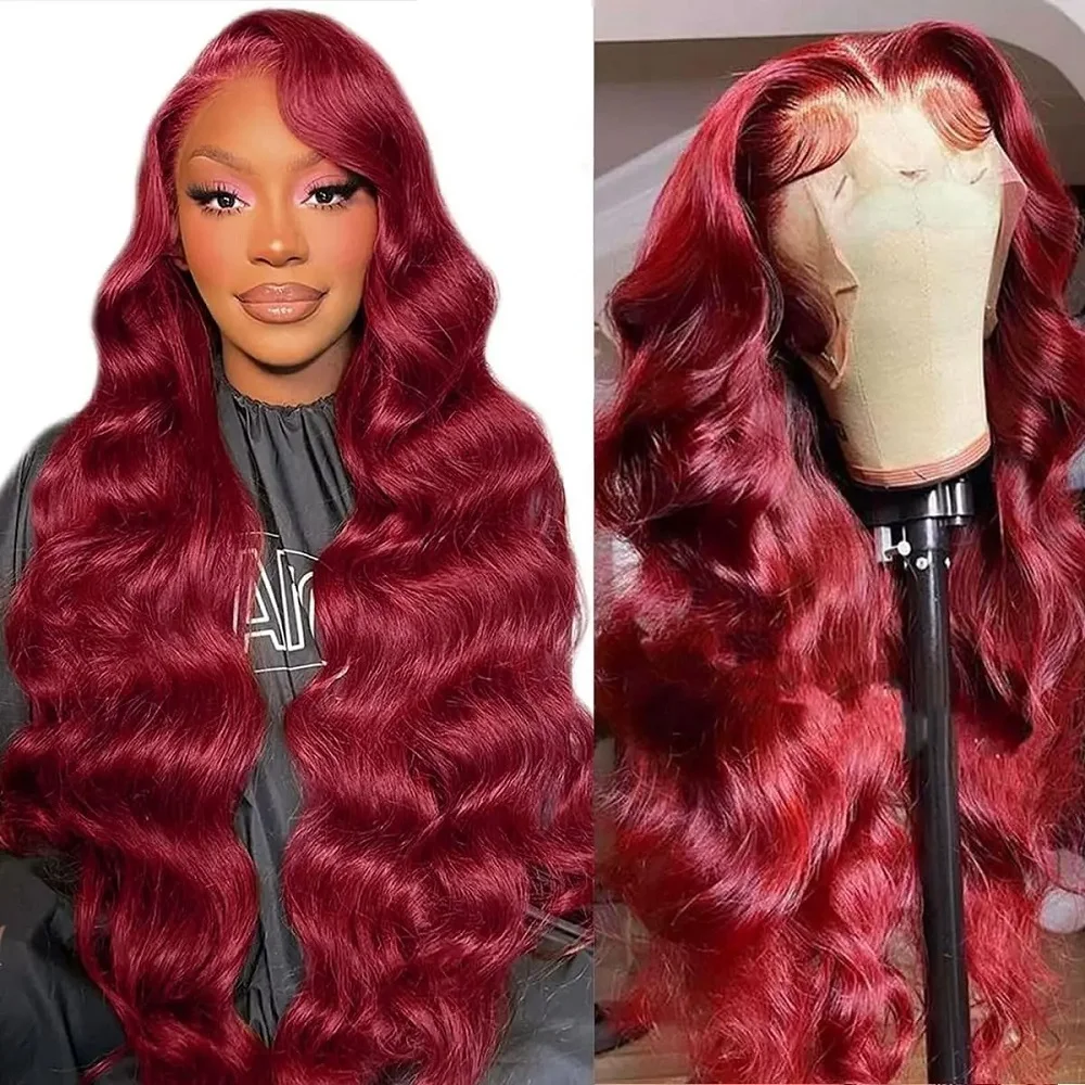 

200 Density 13x6 Burgundy Body Wave Lace Frontal Wigs For Women 99J Colored 13x4 HD Lace Front Wig Pre Plucked Human Remy Hair