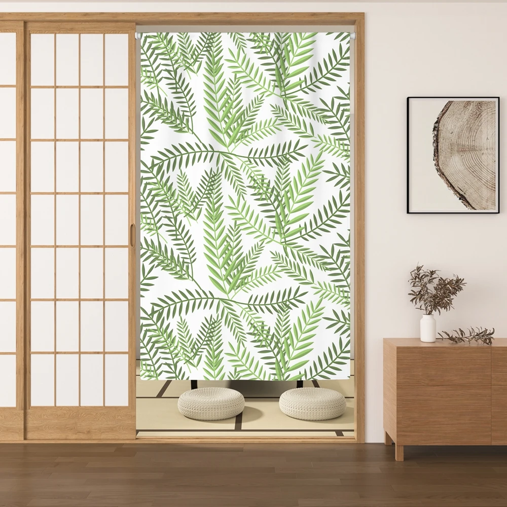 Tropical Plants Leaves Japanese Door Curtain Botanical Doorway Curtain Living Room Bedroom Kitchen Entrance Porch Hanging Noren