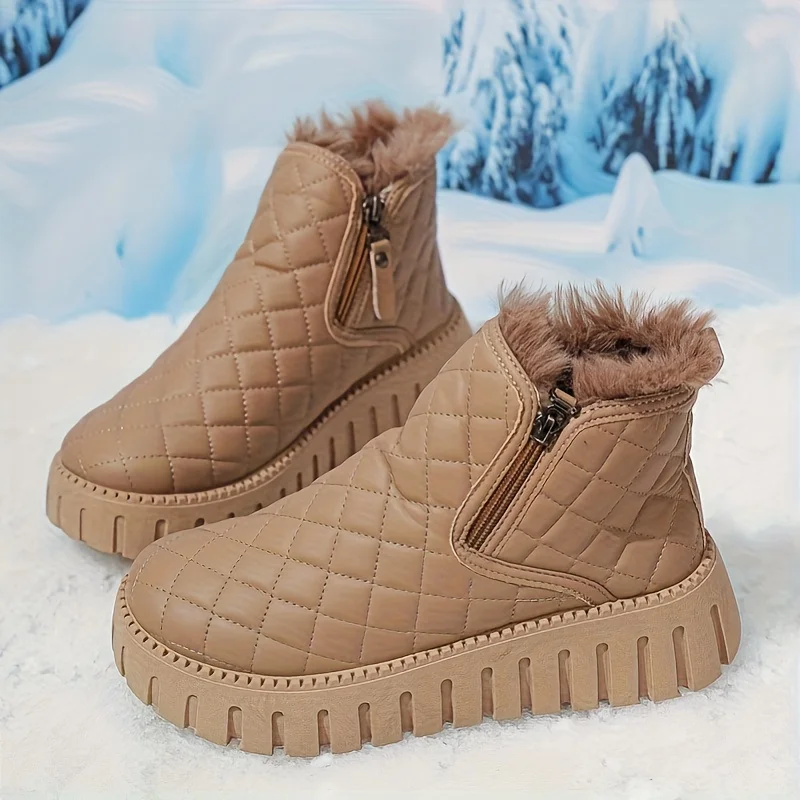 New Fashionable Women's Boots, Warm and Fluffy Sponge Shoes, Mid Top Thick Sole Comfortable Snow Boots