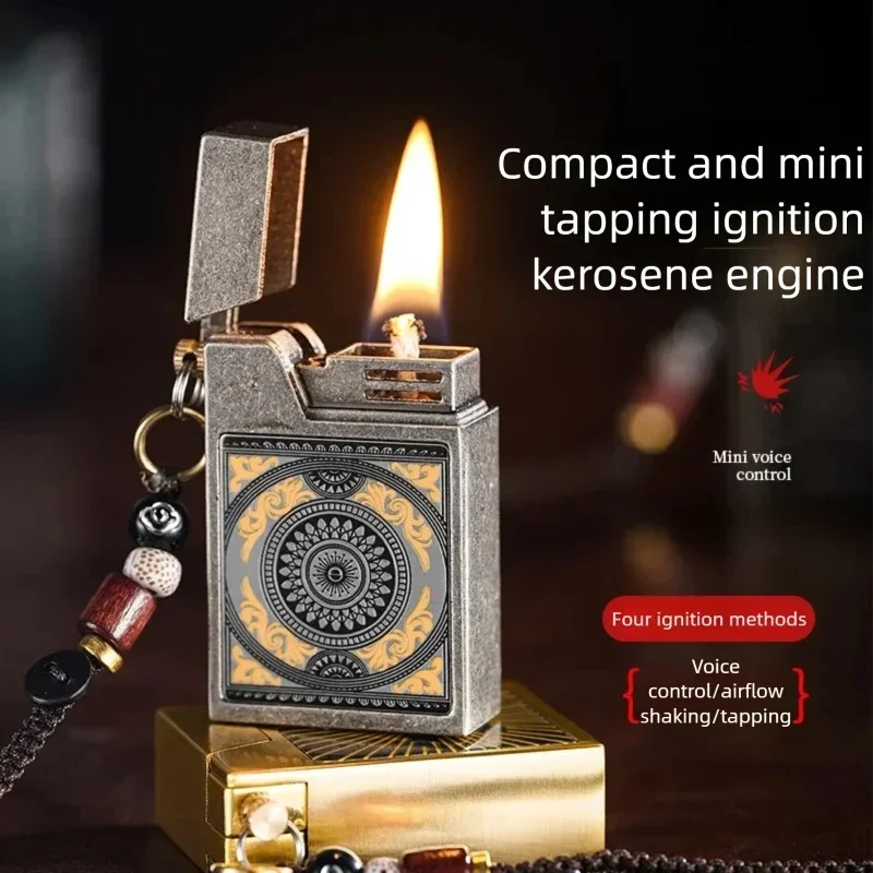 

Small square voice-controlled kerosine lighter intelligent tapping oil-electric mixed cigarette lighting tool retro men's gift