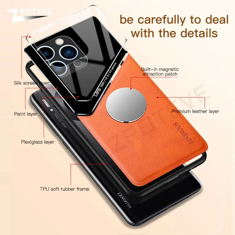 For iPhone 16 15 14 13 12 11 Pro Max Zroteve PU Leather Car Magnetic Hard PC Cover For iPhone16 Plus iPhone13 Mini SE 2022 Case