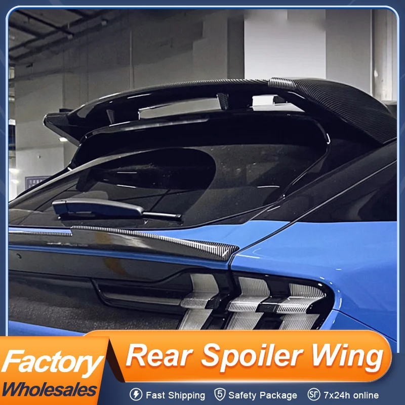 For Ford Mustang Mach-E 2021 2022 2023 Rear Roof Trunk Lid Car Spoiler Wing Sport Decoration ABS Black Carbon Accessories Parts
