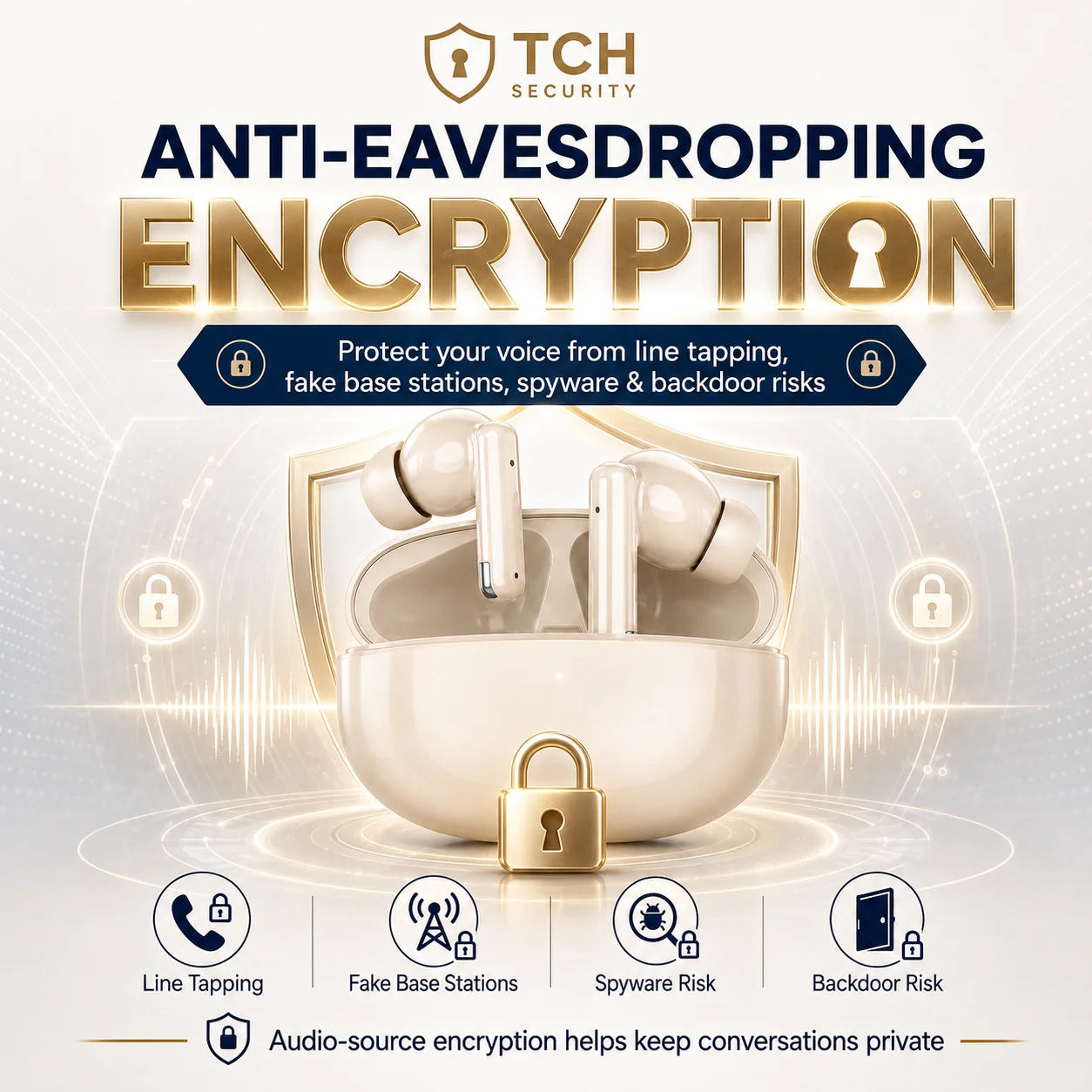 TCH-X Privacy Protection Earbuds – Anti-Eavesdropping Bluetooth Wireless Headset for Calls & Messages