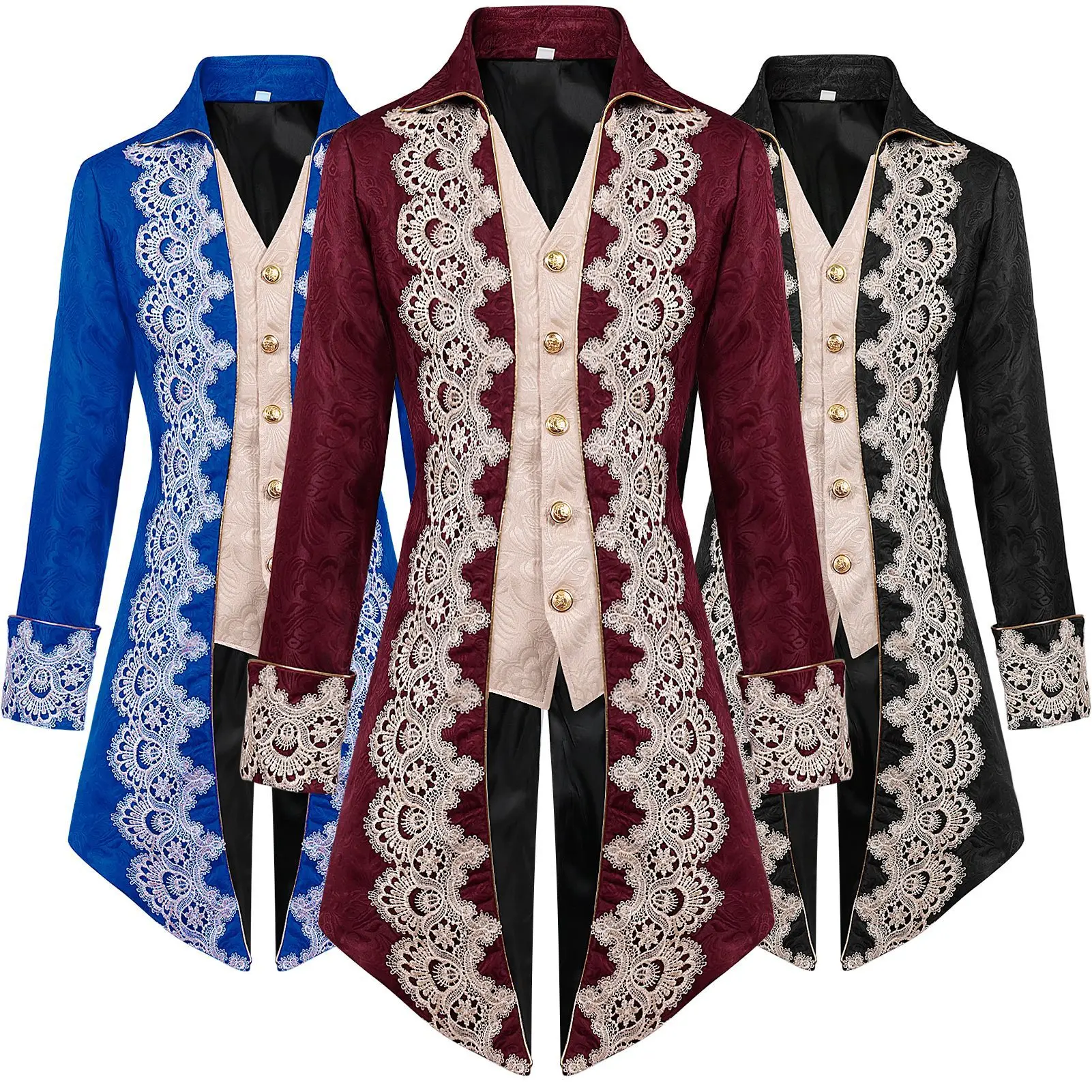 

Mens Steampunk Vintage Embroidery Tailcoat Jacket Gothic Victorian Frock Coat Uniform Viking Renaissance Halloween Costume Homme